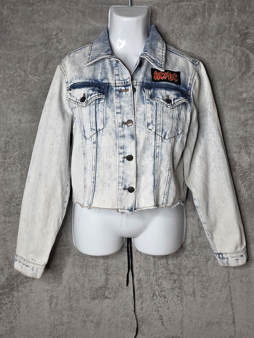AC/DC Women’s Denim Jacket Y2K Vintage Style  Lace-Up Back Size-M